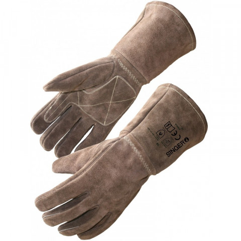 Gant protection chaleur et feu singer taille 10 cuir tout croute marron renfort paume et index