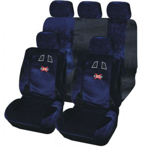 Housse de siège auto racing bleu et noir 9 pièces