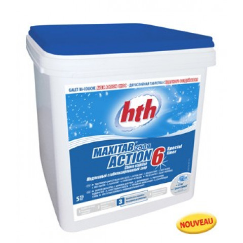 Chlore HTH Stabilisé ACTION 6 - Spécial LINER - Seau de 5kg - K801795H1