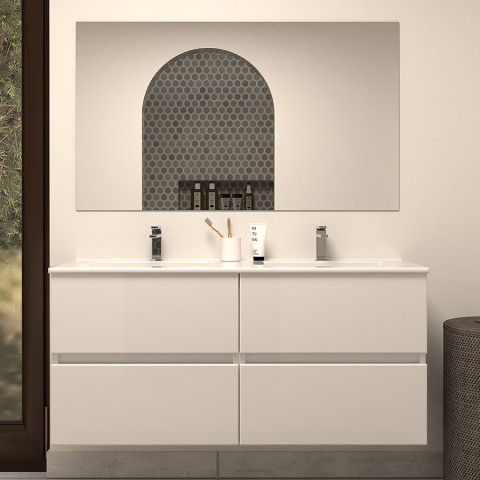 Meuble de salle de bain 120cm double vasque - 4 tiroirs - blanc - ida