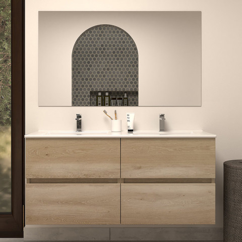 Meuble de salle de bain 120cm double vasque - 4 tiroirs - nebraska (bois clair) - ida