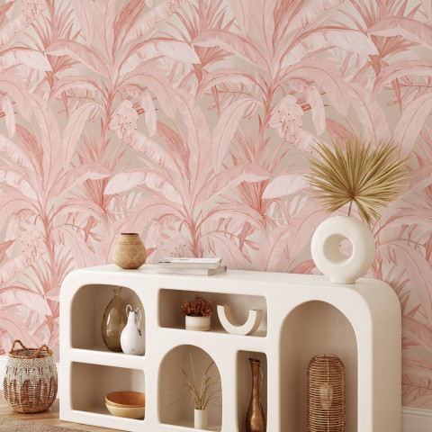 Papier peint rose jungle tropicale