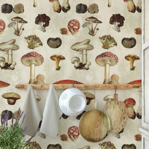 Papier peint en papier réel 100% végétalien | imprimé  champignons | 200x280cm (8 feuilles)