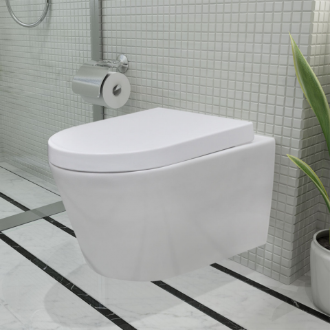 vidaXL Cuvette WC suspendue en céramique Blanche avec réservoir caché