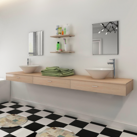 vidaXL 7 pièces de mobilier salle bain et lavabo Beige
