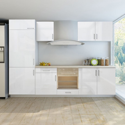 Vidaxl armoire de cuisine et frigo encastré 7 pcs blanc brillant 270cm