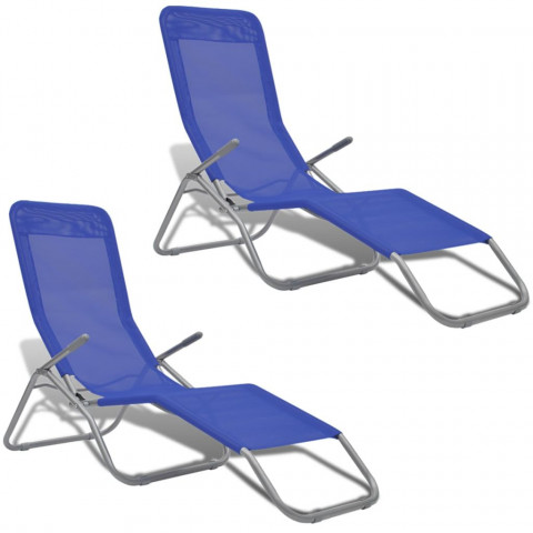 Vidaxl chaise longue 2 pcs avec cadre pivotant textilène bleu
