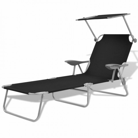 Vidaxl chaise longue de jardin avec baldaquin acier noir 58x189x27 cm