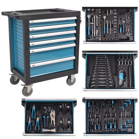 Vidaxl chariot à outils pour atelier avec 270 outils acier bleu