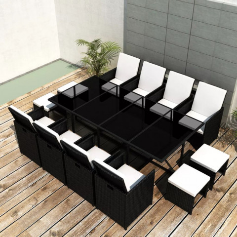Vidaxl Jeu De Mobilier De Jardin 12 Places Noir Resine Tressee