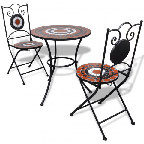 Vidaxl table de bistro 60 cm et 2 chaises mosaïqué terre cuite / blanc