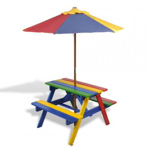 Vidaxl table et bancs de pique-nique avec parasol pour enfants