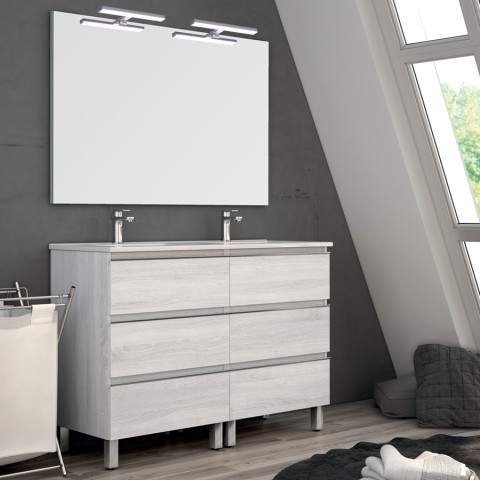 Meuble de salle de bain 140cm double vasque - 6 tiroirs - palma - hibernian (bois blanchi)