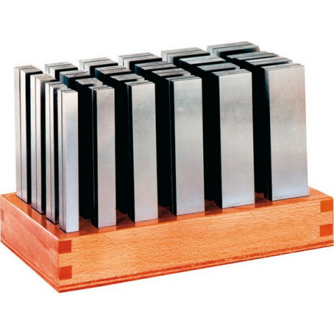 Jeu de cales parallèles précision, sur présentoir en bois, Long. : 150 mm