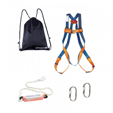 Kit anti chute singer harnais + 2 mousquetons + longe avec absorbeur + sac de transport