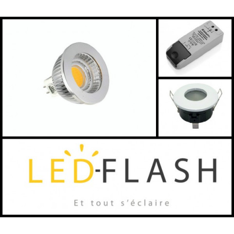 Kit spot LED étanche GU5.3 COB 4 watt Dimmable - Couleur eclairage - Blanc chaud 3000°K, Finition - Blanc