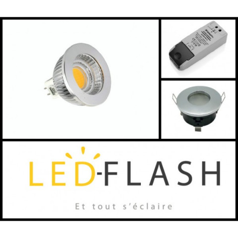 Kit spot LED étanche GU5.3 COB 4 watt Dimmable - Couleur eclairage - Blanc chaud 3000°K, Finition - Grise