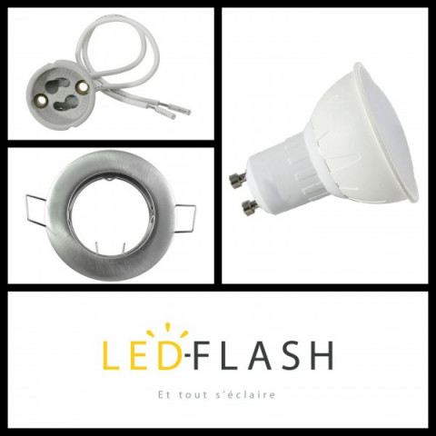 Kit spot led GU10 5 watt (eq. 50 watt) - Support gris - Couleur eclairage - Blanc froid, Type Support - Rond orientable 92mm