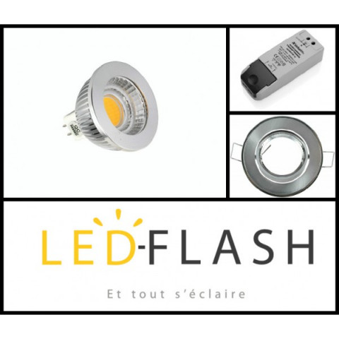 Kit spot led GU5.3 COB 4 watt Dimmable - Couleur eclairage - Blanc froid, Finition - Grise, Type Support - Rond orientable 86mm