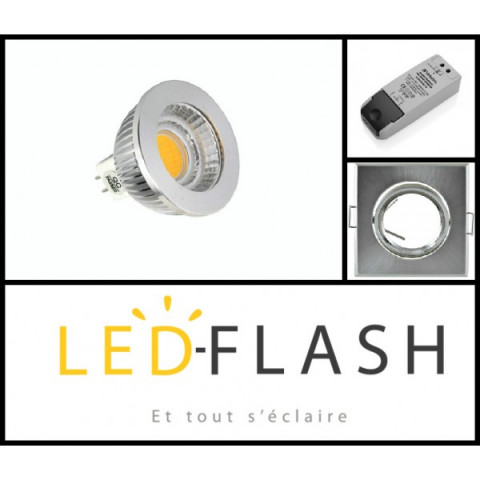 Kit spot led GU5.3 COB 5 watt Dimmable - Couleur eclairage - Blanc froid, Finition - Grise, Type Support - Carré orientable 84mm