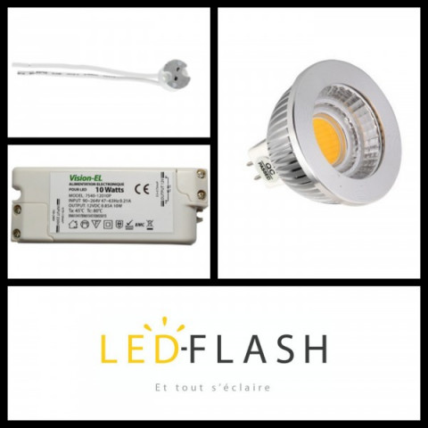 Kit spot LED GU5.3 COB 6 watt (eq. 60 watt) - Couleur eclairage - Blanc chaud 3000°K