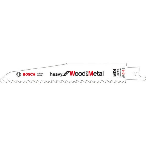 Lame de scie sabre pour bois avec métal, coupe courbe droite grossière, Réf. Bosch : S 610 VF, Qualité de lame de scie BiM, Long. totale 150 mm