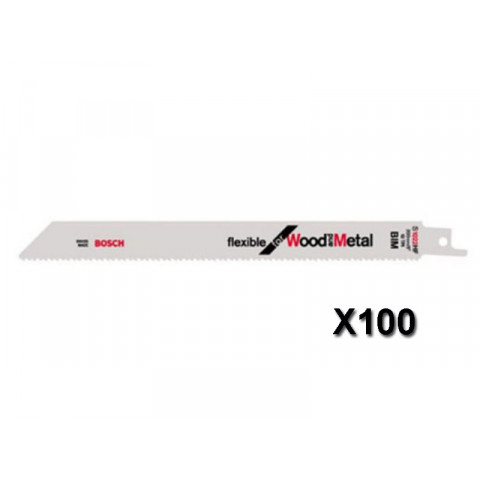 Lot de 100 lames de scie sabre Flexible for Wood and Metal 200x19x0,9 mm BOSCH 2608656636