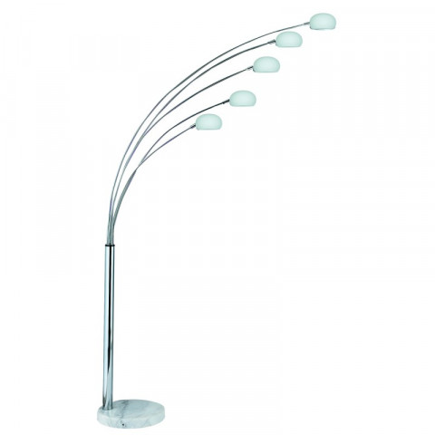 Lampadaire 5 ampoules giraffe, en chrome, marbre et verre blanc