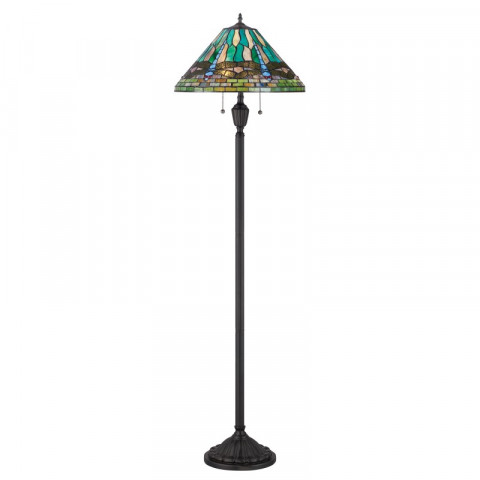 Lampadaire king, bronze vintage et verre tiffany