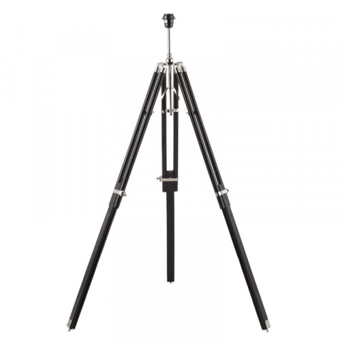 Lampadaire tripod, bois foncé et nickel brillant, sans abat-jour