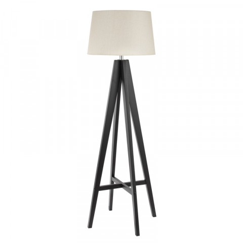 Lampadaire tripod, en bois avec abat-jour crème
