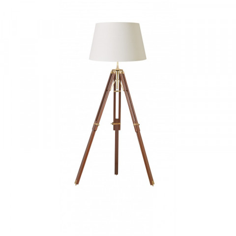 Lampadaire tripod, manguier et laiton, sans abat-jour