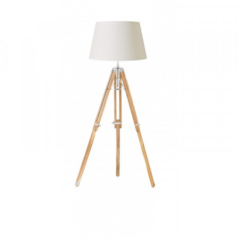 Lampadaire tripod, teck et nickel brillant, sans abat-jour