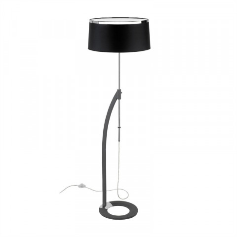 Lampadaire virginia, acier noir et chromé, abat-jour coton noir
