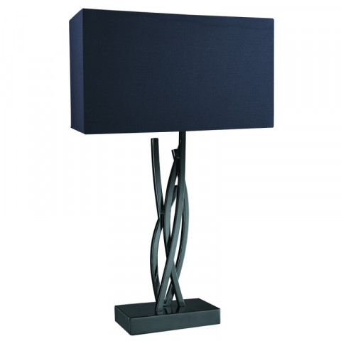 Lampe de table chrome noir et abat-jour tissu noir rectangulaire