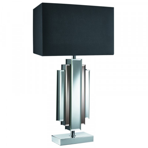Lampe de table colonne miroir, chrome et abat-jour noir