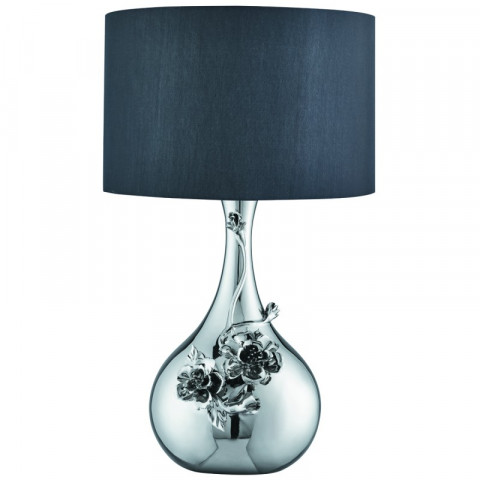Lampe de table, en chrome et céramique 35 cm, avec abat-jour noir