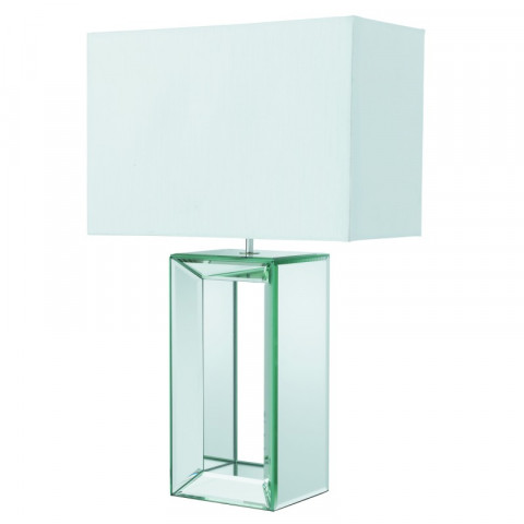 Lampe de table, pied miroir et abat-jour blanc imitation soie