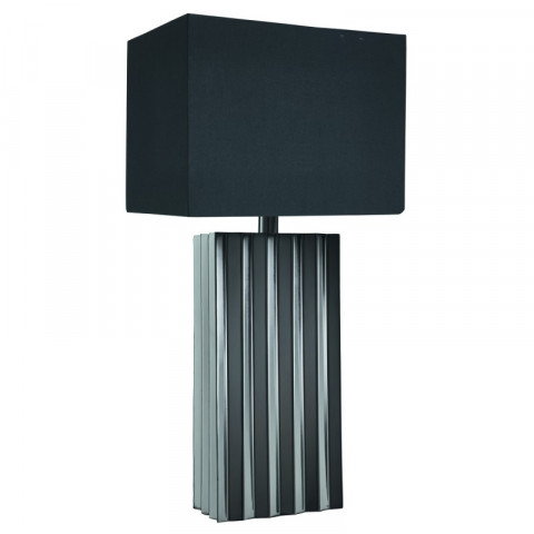 Lampe de table tromba, chrome noir strié, abat-jour tissu noir