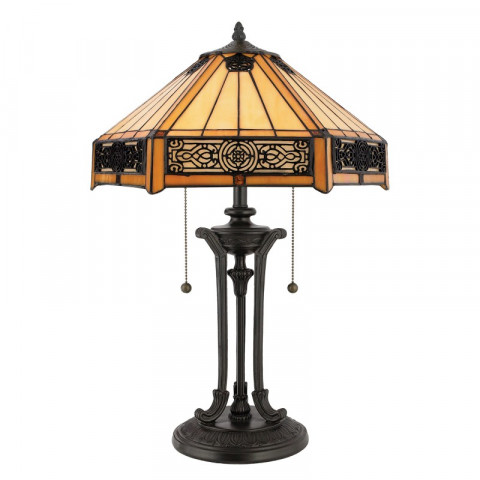 Lampe indus, bronze vintage et verre tiffany