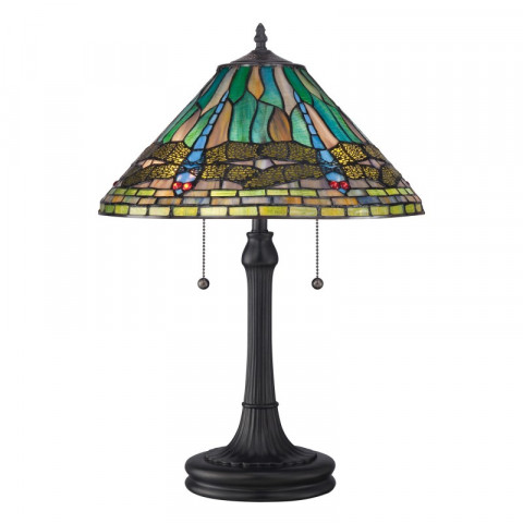 Lampe king, bronze vintage et verre tiffany