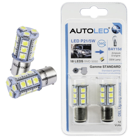 Ampoule led p21/5w / 18 leds blanc / ampoule bay15d autoled®