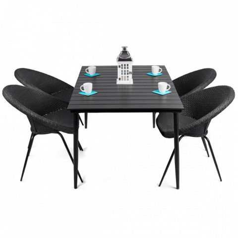 Leon - salon de jardin table + 4 chaises rondes en rattan       noir