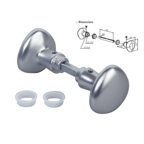 Paire de poignées boutons ronds en alu pour carré de 8mm, longu. 90mmlocinox