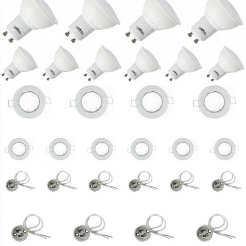 Lot de 10 kits spot led gu10 5 watt (eq. 50 watt) - support blanc - couleur éclairage et type de support au choix