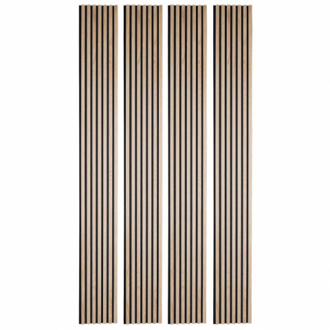 Lot de 4 panneaux tasseaux bois 250 x 30 x 2 cm - décor chêne clair fond noir - 3m²