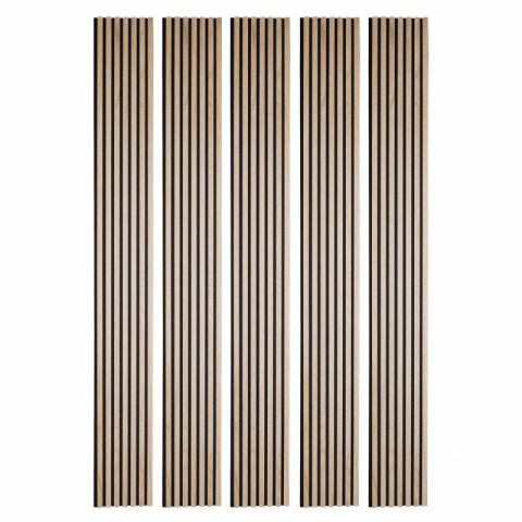 Lot de 5 panneaux tasseaux bois 250 x 30 x 2 cm - décor chêne clair fond noir - 3,75m²