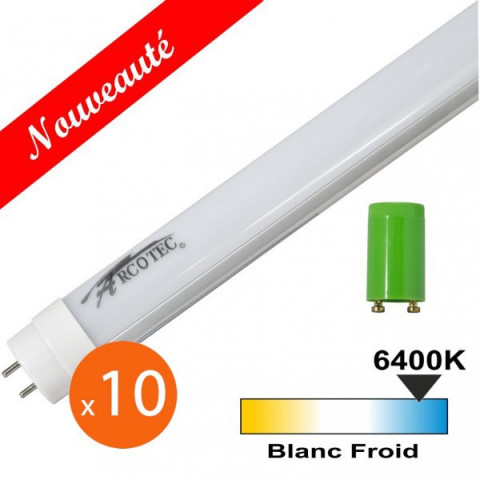 Lot de 10 tubes LED T8 20W 1200mm - Couleur eclairage - Blanc froid