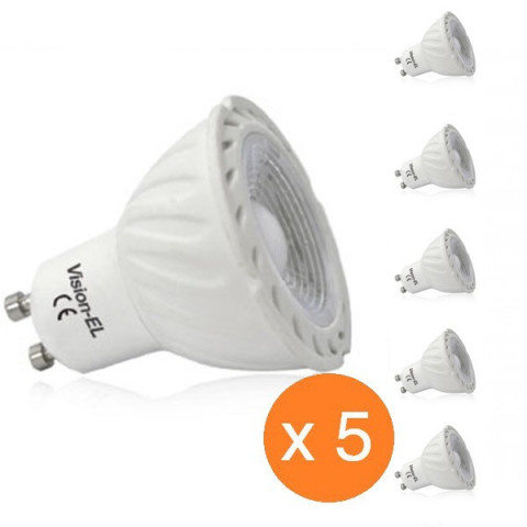 Lot de 5 spots led GU10 COB 5 watt dimmables (eq. 45 watt) - Couleur eclairage - Blanc neutre
