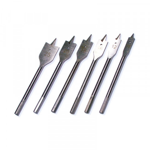 Lot de 6 forets mèches plates à bois acier au carbone 10 12 16 18 20 25 mm helloshop26 3417137